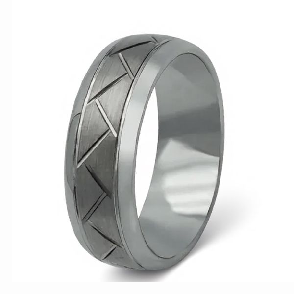 Wholesale Silver Plated Tungsten Ring with Geometric Lines Inlay for Wedding Promise Gift