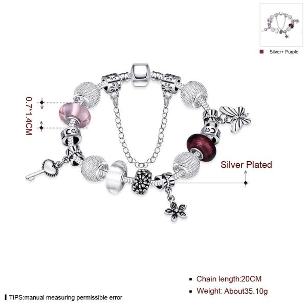 SJ Fascinating Jewelry Silver Plating Handcrafted Glaze Bead Charm with Key Petal Butterfly Chain Women Bead Bracelet