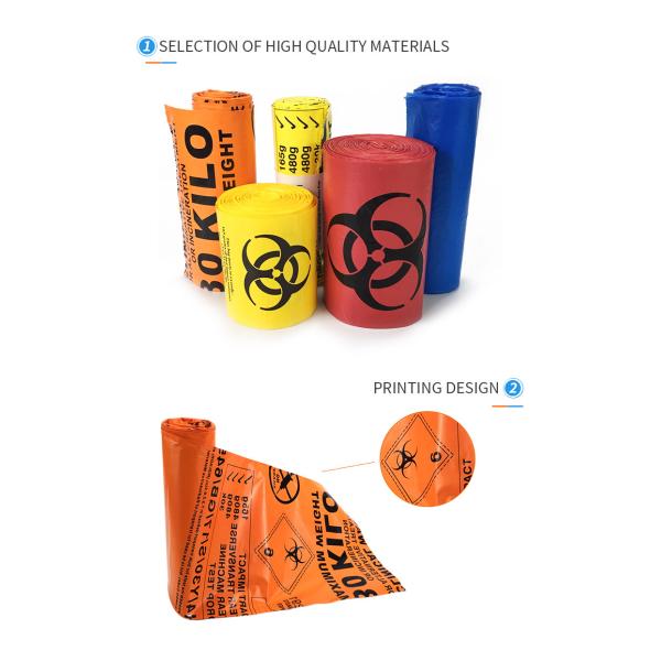 PP HDPE LDPE Biohazard Plastic Bags For Hospital Medical Waste