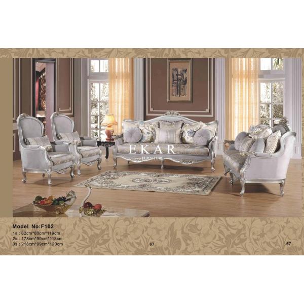 Classic Royal Upholstery Gray velvet Fabric Livingroom Furniture Sofa Set