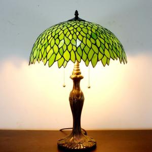 China Green Leaf Stained Glass Crystal Table Light Reading Light Stained Glass Table Lamp For Living Room Indoor Bedroom Light on sale