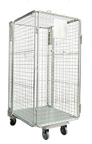 Convenient Handle Caged Trolley On Wheels , Folding Pallet Mobile Cage Trolley