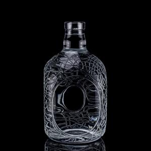  Glass Round Carved 700ml 750ml Vodka Glass Bottle Wine Bottle With Cork Sealing Type Manufactures
