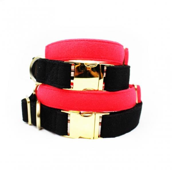 Luxury Dog Collars And Leashes Velvet Cotton Material Red / Black Color