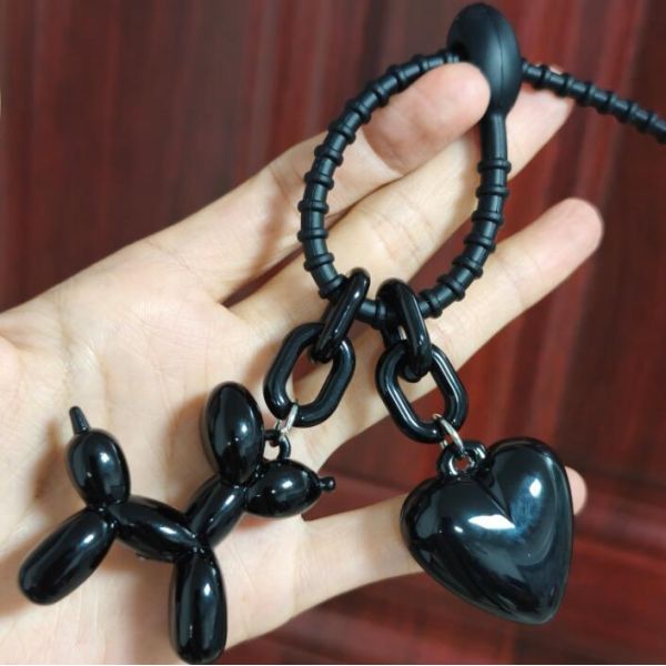 GUGEER Jelly Balloon Dog Keychain Bulk for Women Teen Girls Black Heart keychain Charm for Backpack Purse Tote Handbag Bookbag