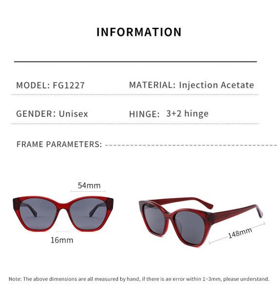 Red Color Transparent Cat Eye Acetate Frame Sunglasses For Women Uv400 Protection