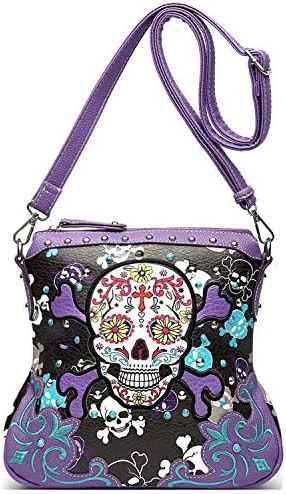 SUGAR SKULL DAY OF THE DEAD CROSS BONE ROCK METALLIC PURSE SKELETON LEATHER PURSE WOMEN CROSSBODY HANDBAG SHOULDER BAG