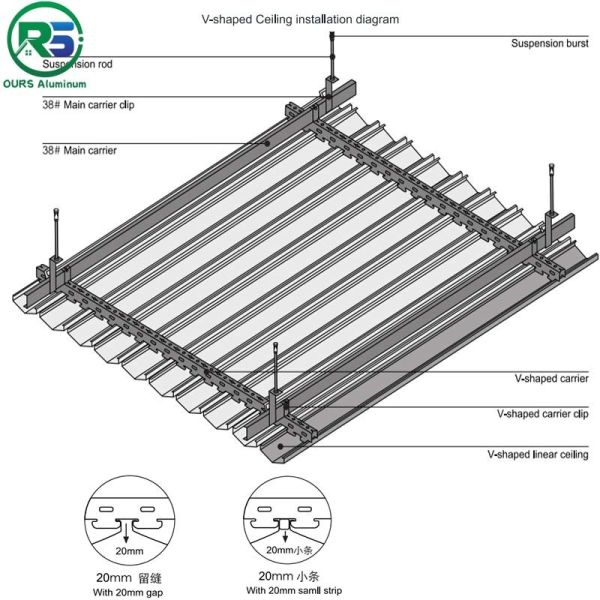 Commercial Office Suspended Metal Ceiling Systems Modern External Timber V Shaped