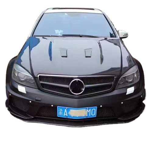 For Mercedes W204 C63 Body Kit W204 Upgraded Black Series Style Front and Rear Bumper Hood Widebody Kit