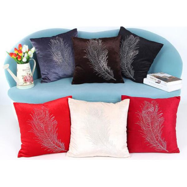 Custom Logo 3 Colors Soft Velvet Cushion Cover With Diamond Square Pillowcase