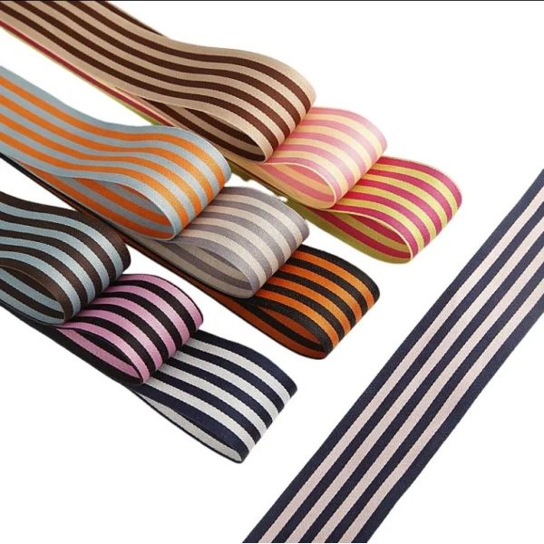 Wholesale Double Face Polyester Cotton Blend Striped Ribbon For Diy Hair Bows Gift Wrap Cake Packing Decoration