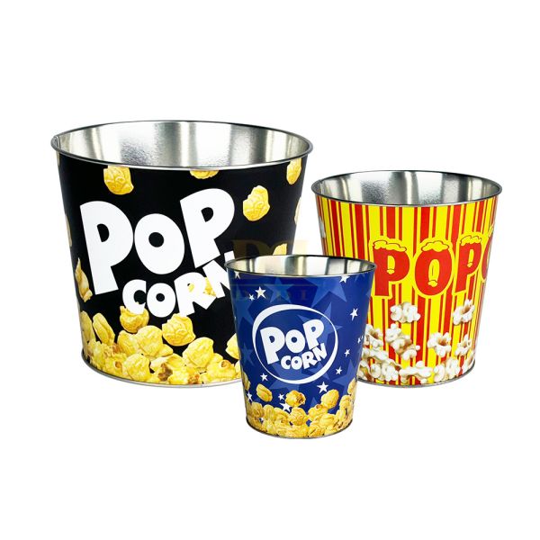 DADI Metal Popcorn Bucket Tinplate Bucket 3D Tin Popcorn Bucket CMYK PMS Color