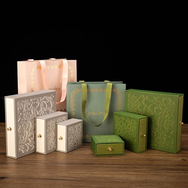 Vintage Textured Jewelry Box Set Premium Embossed Metal Drawer Hinged Cases Luxury Ring Earring