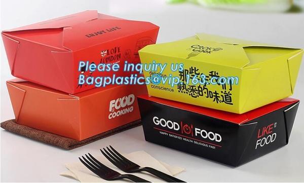 Take Away Paper Lunch Box With Self Lock supplier in Penang Custom printed disposable lunch fast food kraft paper box