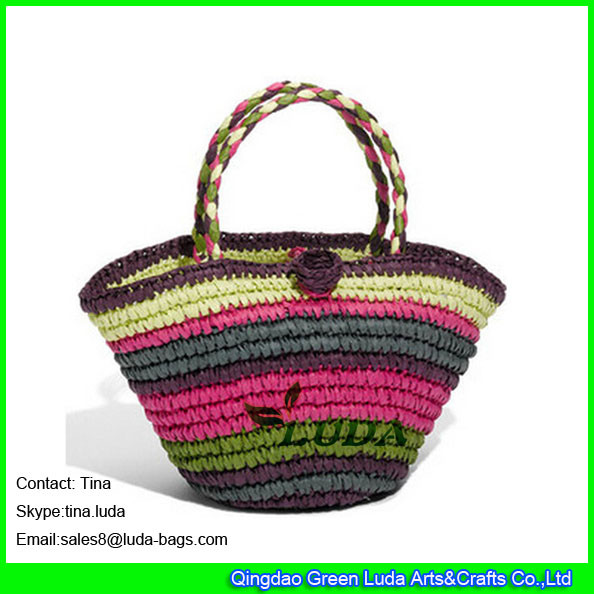 LUDA colorful straw beach bags hand crochet paper straw bags uk