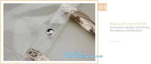 promotional clear pvc cosmetic bags handle zipper for sale, eco soft loop die cut pvc clear handle plastic shopping bags