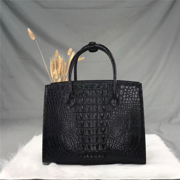 Authentic Crocodile Skin Women Black Totes Purse Genuine Alligator Leather Lady Shoulder Bag Female Three-way Handbag