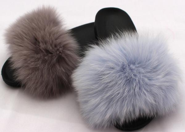 Long Hair Fluffy Fox House Slippers Rubber Sole Soft Comfortable For Women