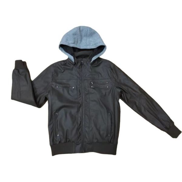 Short Mens Padded Leather Jacket With Fur Hood Padded Leather Coat