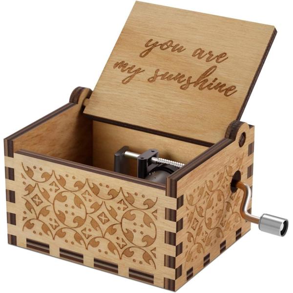 You are My Sunshine Wood Music Boxes,Laser Engraved Vintage Wooden Sunshine Musical Box Gifts