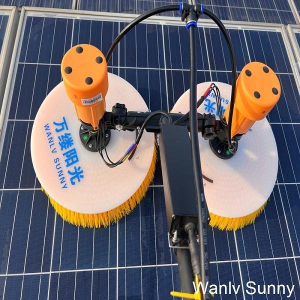 Water Powered Solar Panel Cleaning Brush with Dual Rotating Heads and Lithium Battery