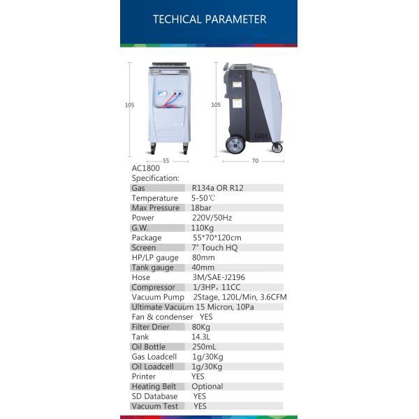 AC Freon Recovery Machine Car Recycle And Recharge Machine With Heating Belt