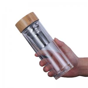  Customized Borosilicate Glass Bottle , Clear Glass Drinking Bottle With Bamboo Lid Manufactures