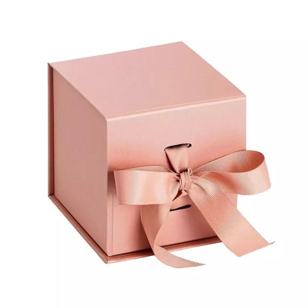 Custom Pink Glitter Package Folding Ring Jewelry Packaging Box With Ribbon Closure