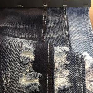 China Vintage Hole Ripped Washed Cotton Polyester Spandex Denim Fabric on sale