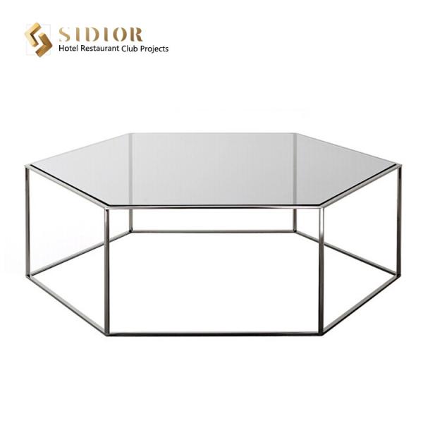 Modern Hexagon Shape White Tempered Glass Coffee Table 40cm Height