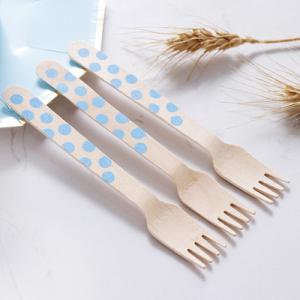 China Dotty  160 mm Disposable Blue Wooden Cutlery Kit Biodegradable Utensils For Birthday Dinner on sale