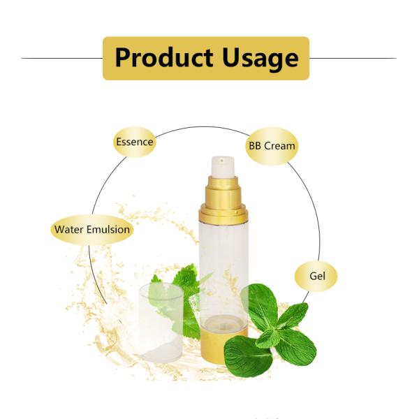 empty clear Gold Airless Pump Bottle for skincare packaging