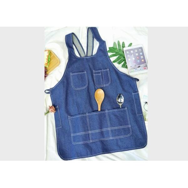 Skin Friendly Kitchen Cooking Apron , Breathable Washable Denim Chef Apron