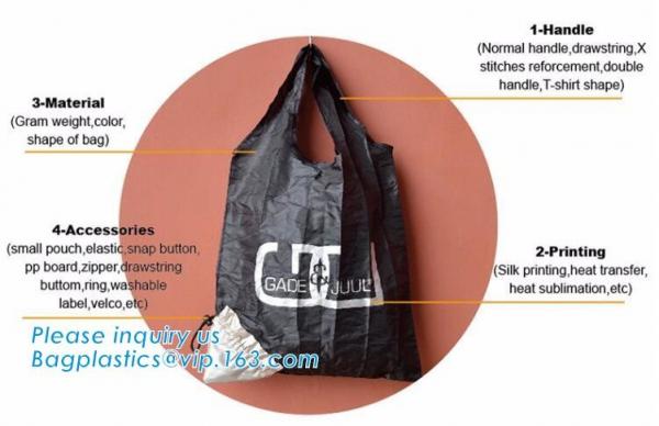 Nylon Supermarket Folding Reusable Shopping Bags Grocery Tote Foldable Ripstop Polyester Shopping Bag BAGPLASTICS PACKAG