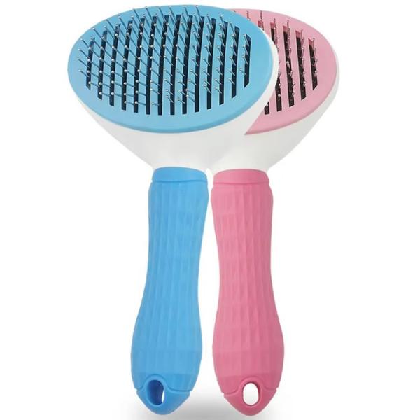 Blue / Pink / Gray Pet Grooming Brushes Self Cleaning Cat Slicker Brush