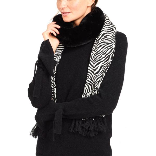 Animal 100 Wool Blanket Scarf , Jacquard Long Chunky Scarf With Middle Faux Fur