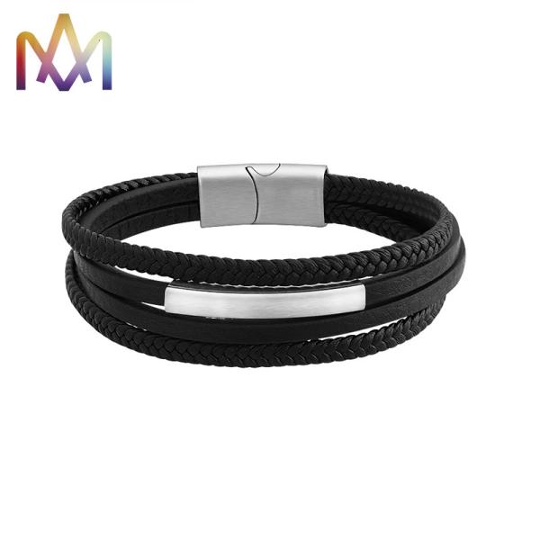 Hypoallergenic 65MM Engraved Mens Leather Bracelets