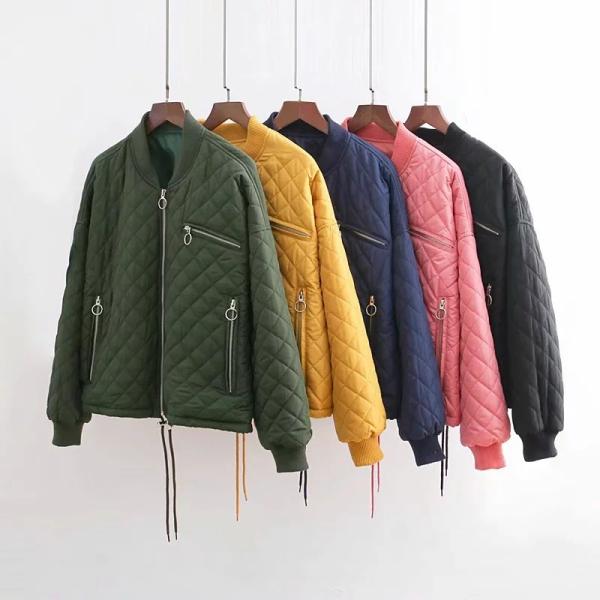 Quilted Cotton Womens Ma1 Bomber Jacket Breathable Solid Pattern Type