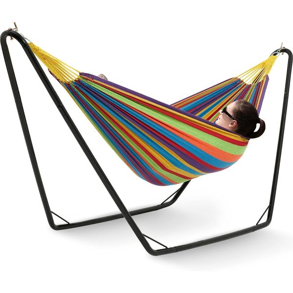 Hammocks with Stand Included, Space Saving Steel V-Type, Standing Hammocks, Indoor Outdoor Patio Yard
