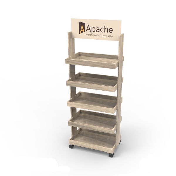 Flexible Point Of Sales Displays Stores Wooden Wine Display Rack With Wheels