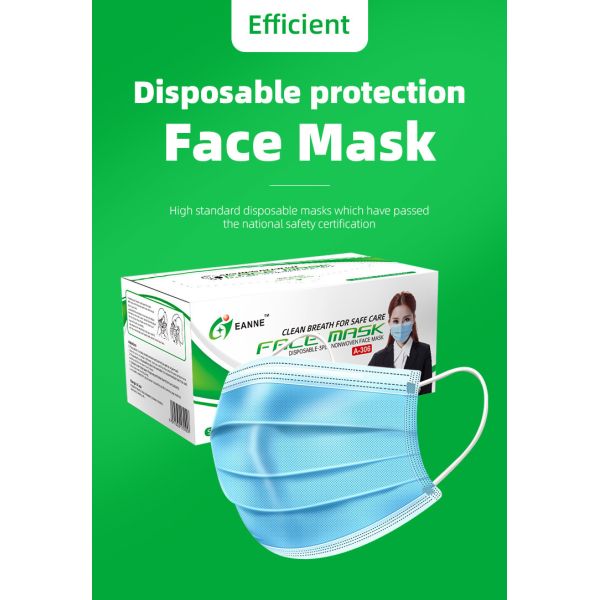 Blue Non Woven No Irritation 3 Ply Individual Packaging Face Masks