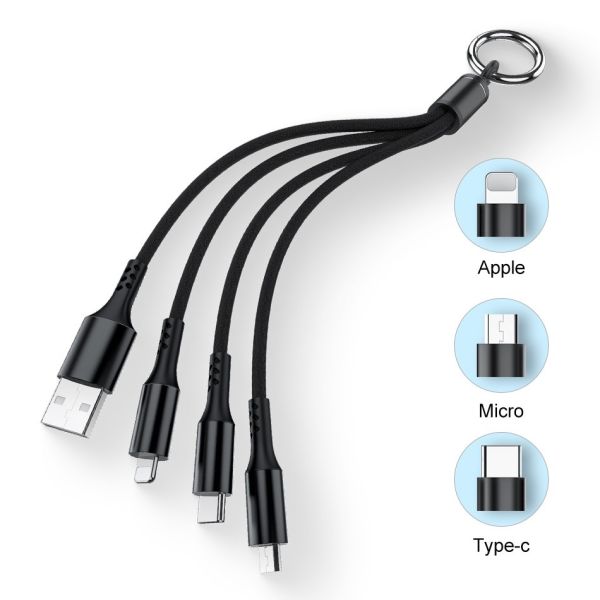 Fabric Braided 14cm  2.4A 3 In 1 Fast Charging USB Cable