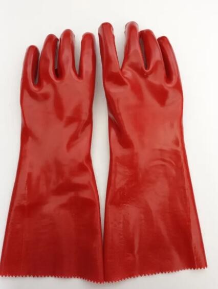 30cm 40cm Double Dipped PVC Gloves Long Sleeve Red PVC Coated Gloves For Electrical