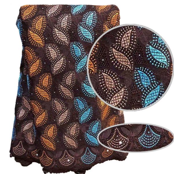 African Hollow Lace Coloured Embroidered Fabric Switzerland Leaf