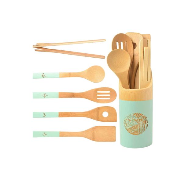 Bamboo Wooden Kitchen Utensil Set 6pcs Heavy Duty Rustresistant