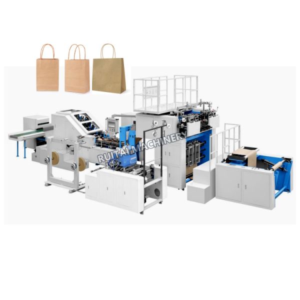 Automatic square bottom paper bag making machine in-line handle is made and fixed