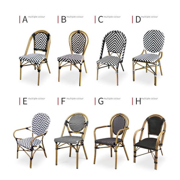 French Bistro Outdoor Rattan Chair and Barstool Set | PE Wicker Patio Furniture with Aluminum Bamboo Finish