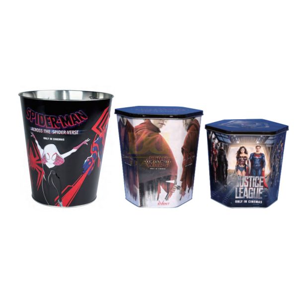 DADI Stackable Metal Popcorn Bucket Round Tin Of Popcorn Single Wall