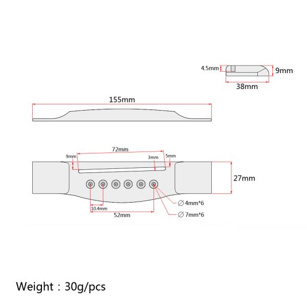 Six String Acoustic Guitar Bridge Slotted 72*3mm For All Types Of Guitars
