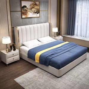  Light luxury leather double bed modern hotel bedroom furniture 1.8 m wedding bed Manufactures